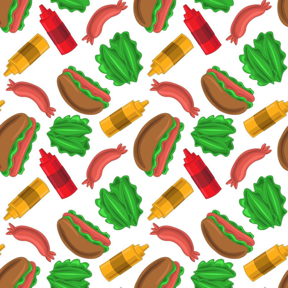 Seamless vector pattern with hot dog ingredients