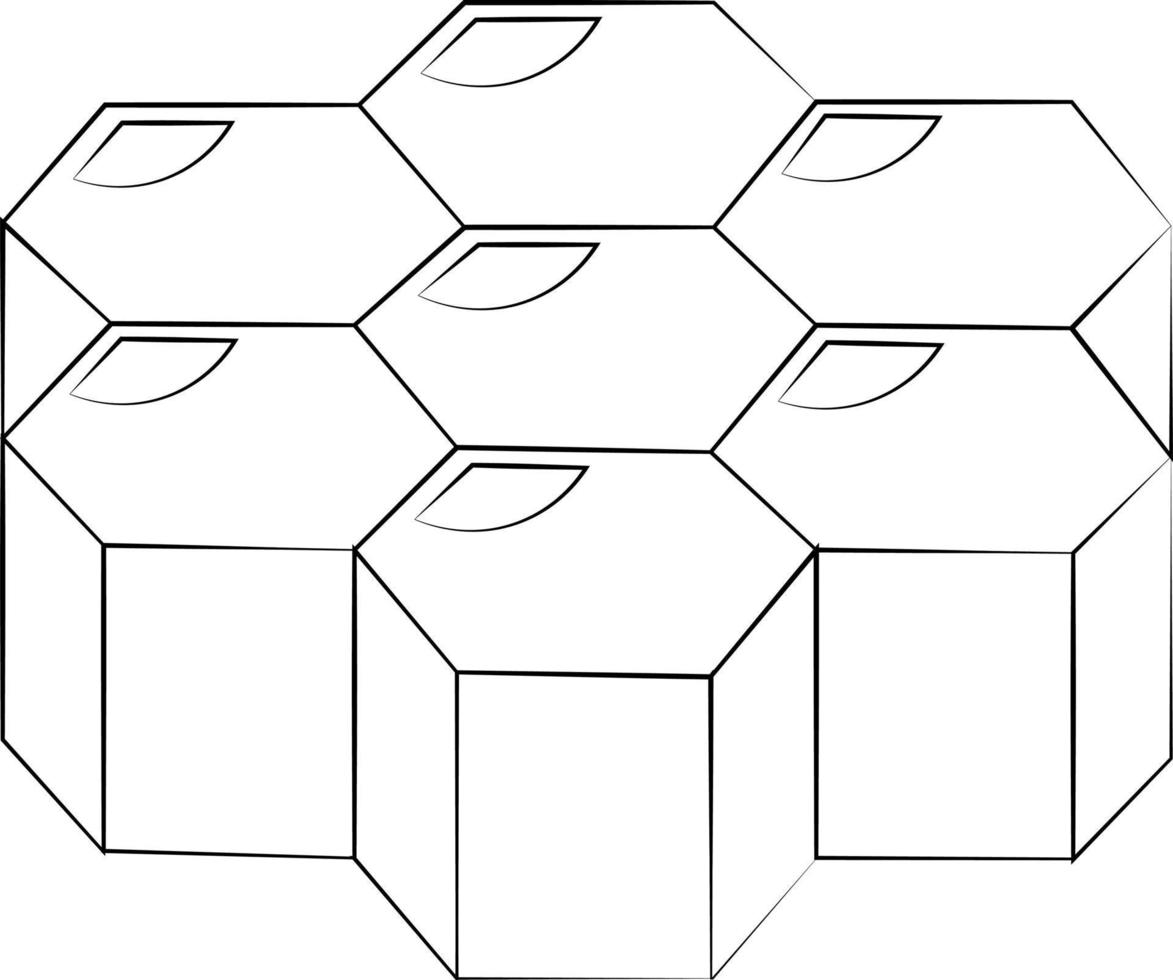 Single element honeycomb. Draw illustration black and white vector
