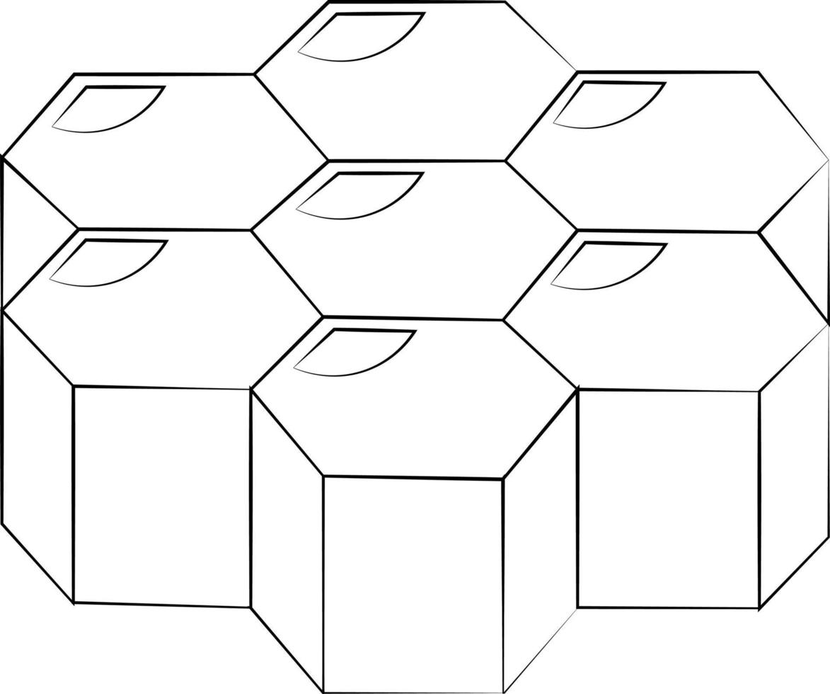 Single element honeycomb. Draw illustration black and white vector