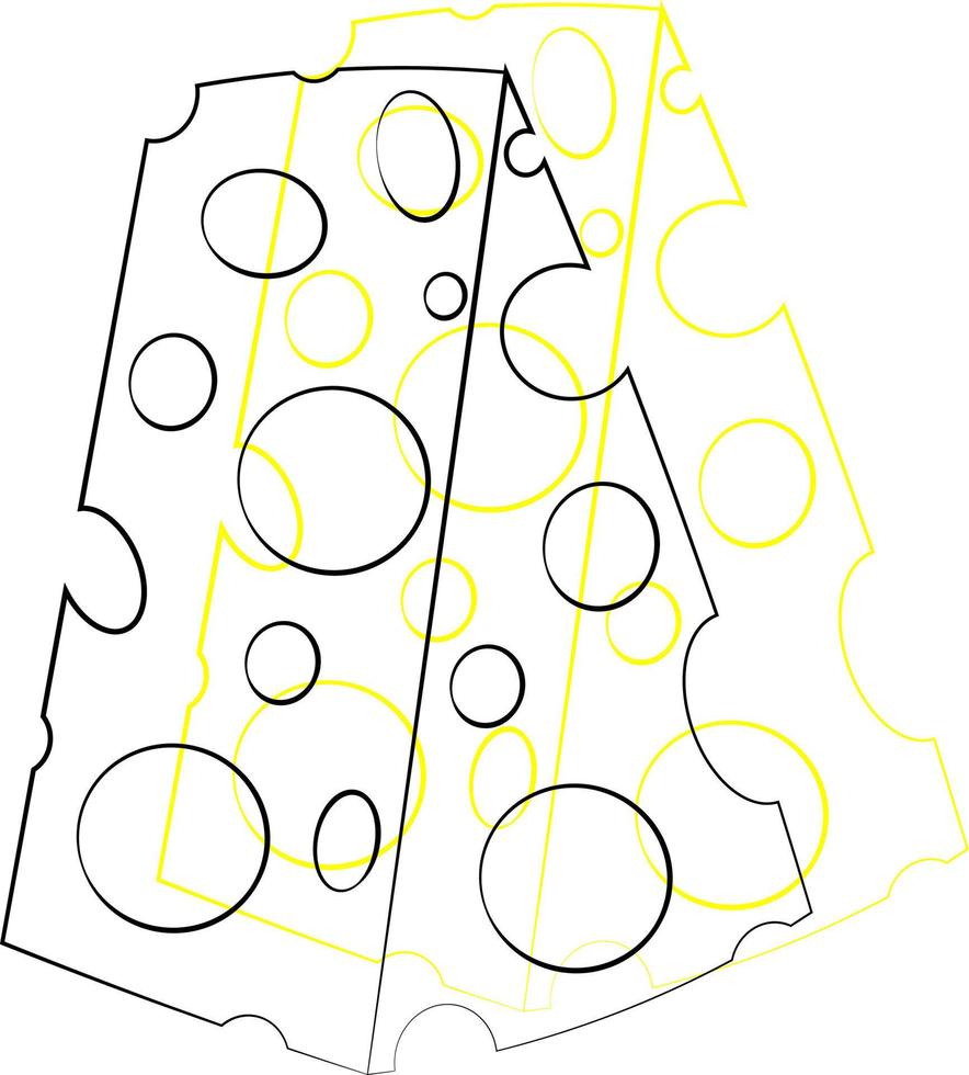 Single element piece of Cheese. Draw illustration black and yellow vector