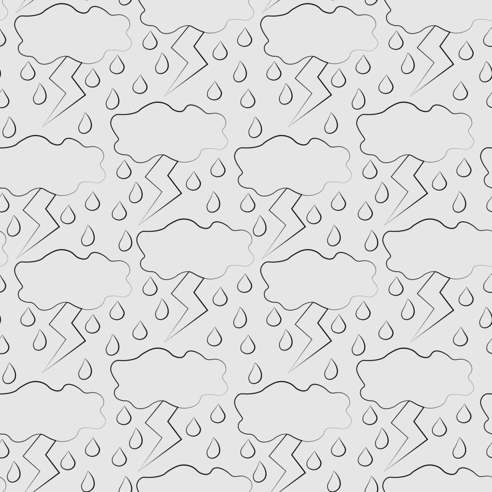 Seamless vector pattern with outline cloud and lightning