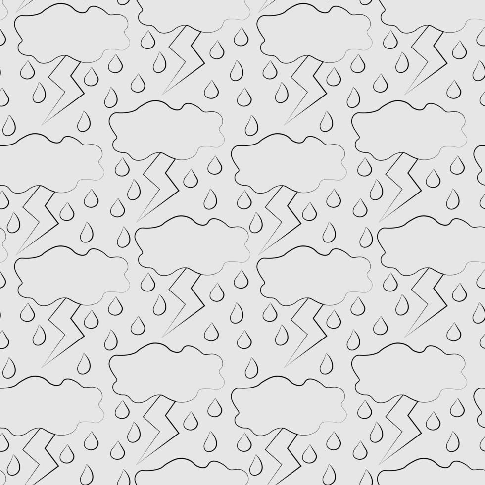 Seamless vector pattern with outline cloud and lightning