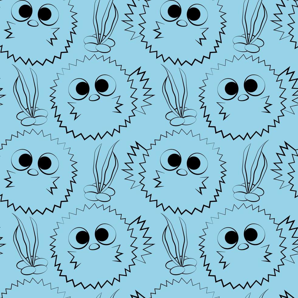 Seamless vector pattern with outline sea hedgehog