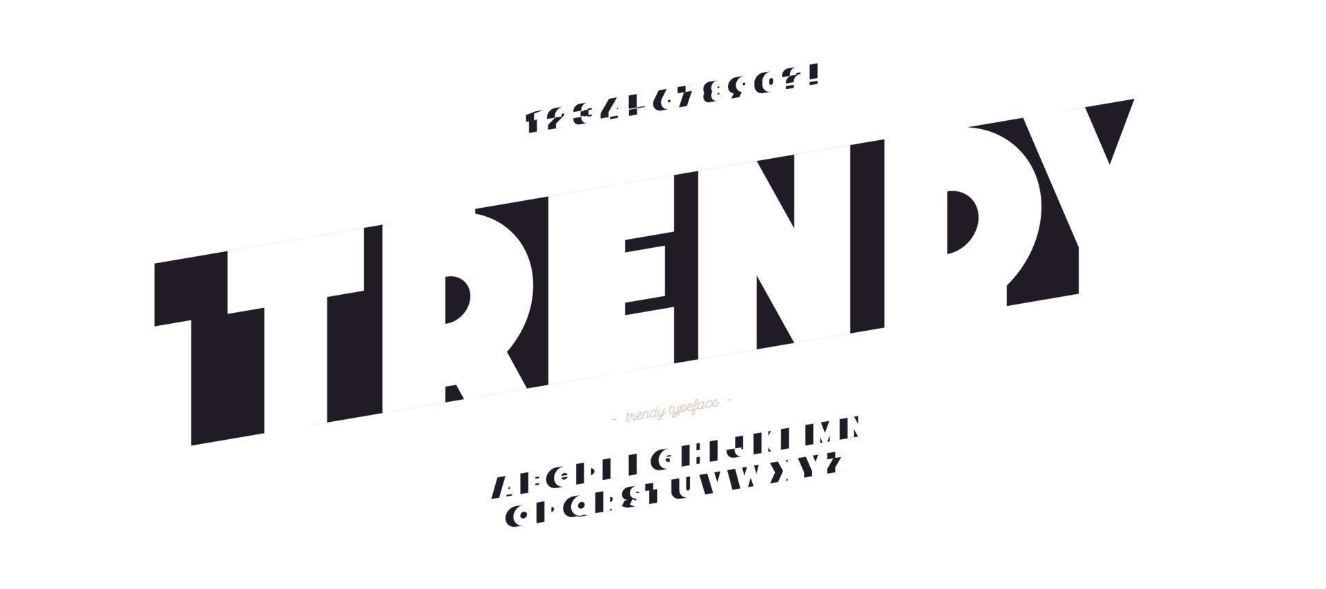 Trendy font 3d bold black white style vector