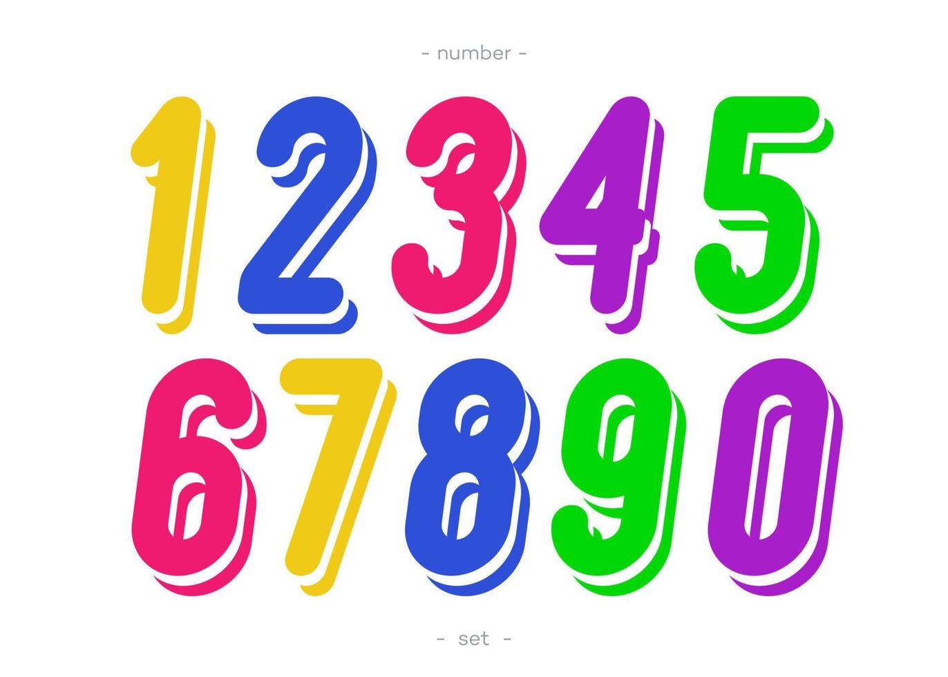 Vector number set 3d bold colorful style