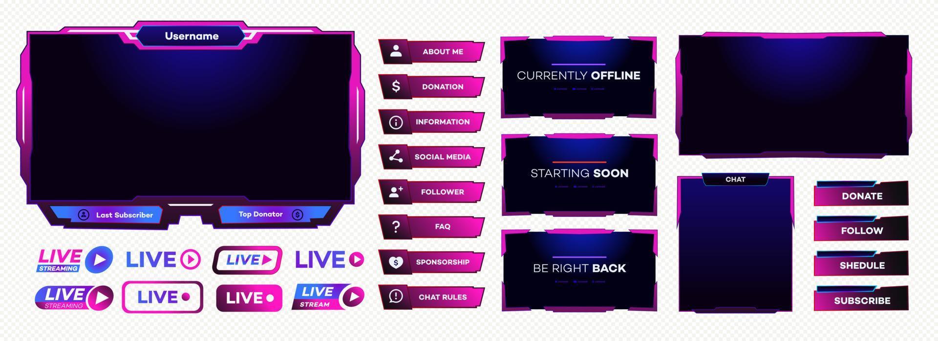 Streaming screen panel overlay game vector