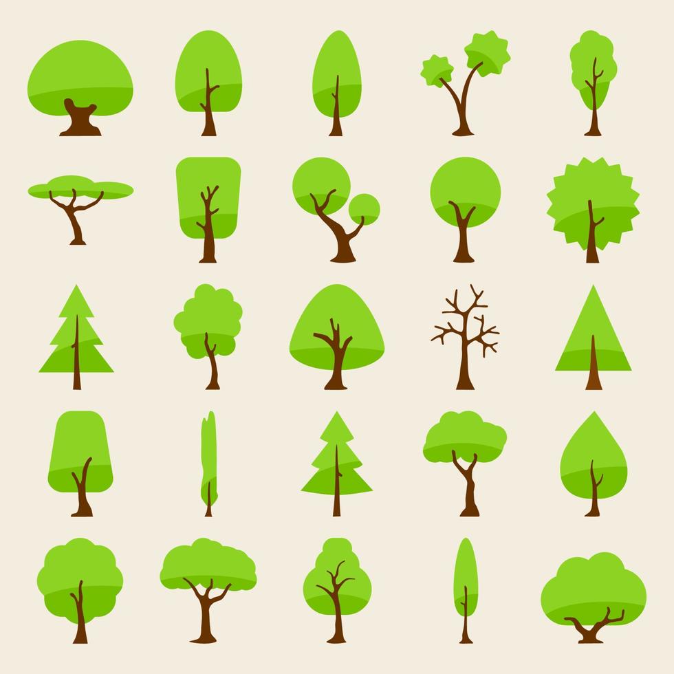 iconos de silueta de vector de árbol estilo plano para tienda de productos naturales