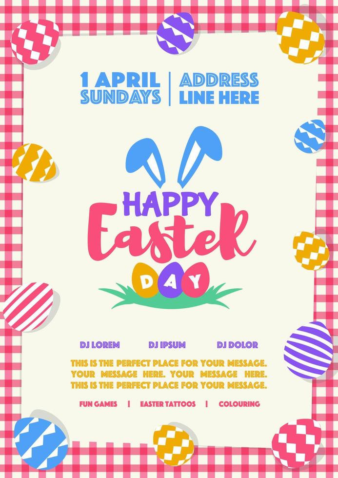 Easter party poster with label and wish - happy easter day colorful style for banner sale vector