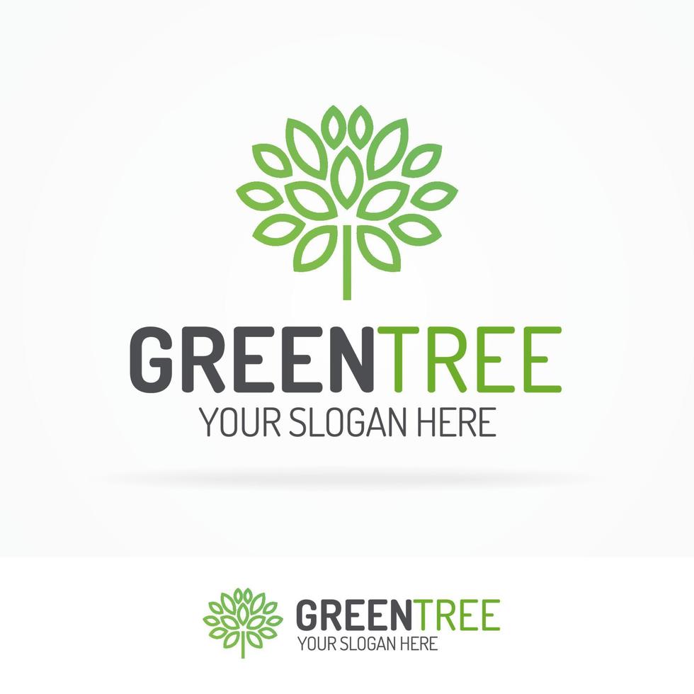 logotipo de árbol verde con estilo de línea de hojas vector