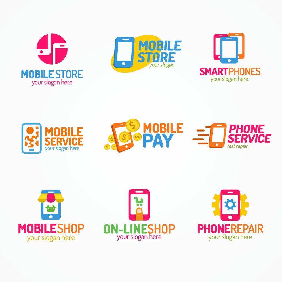 el logotipo del teléfono establece el uso del estilo de color para la tienda y el servicio de teléfonos inteligentes vector