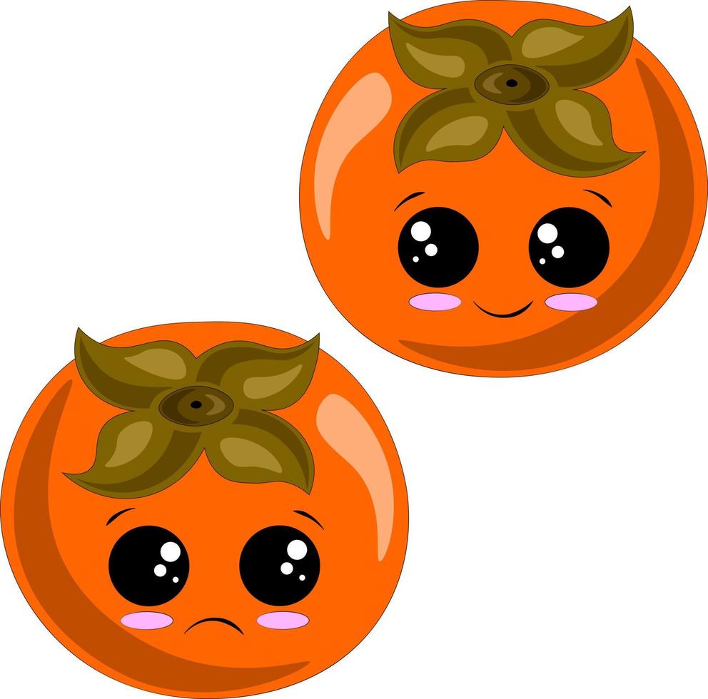 Cute cartoon happy and sad orange persimmon vector