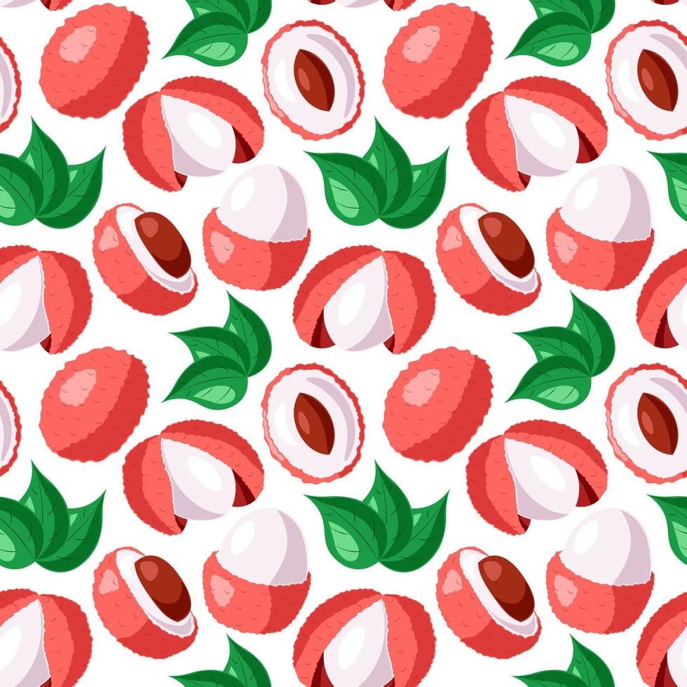 Seamless vector pattern with half lychees and leaf