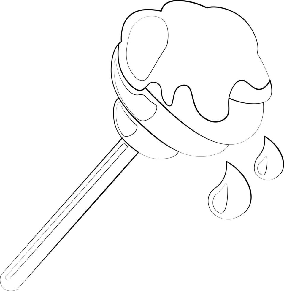 Single element honey dipper. Draw illustration black and white vector