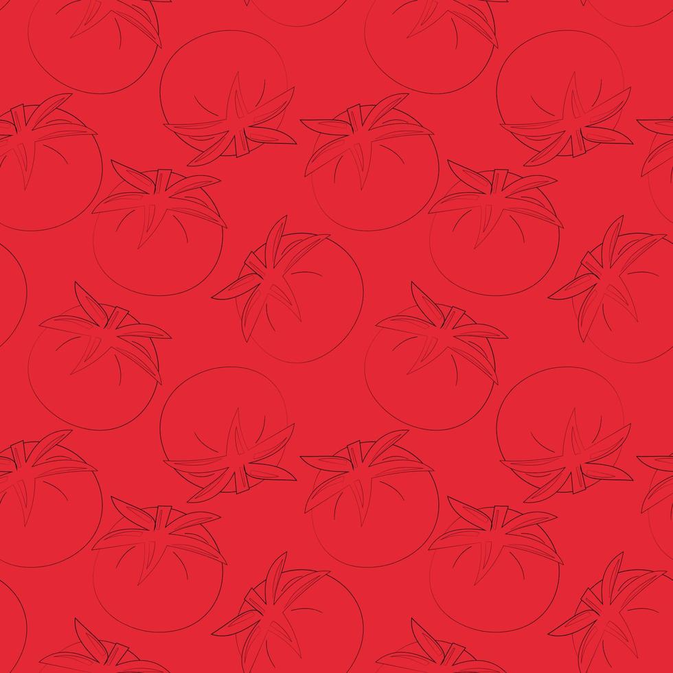 Seamless vector pattern with outline red tomato