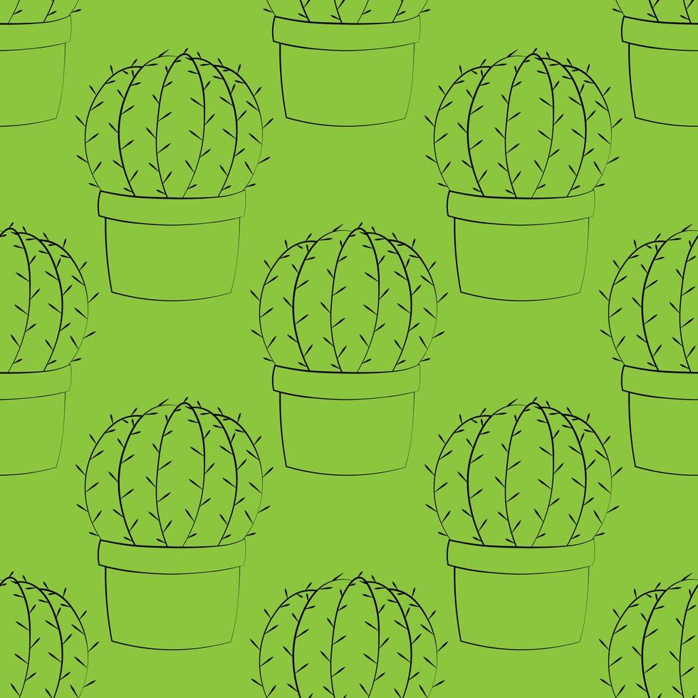 Seamless vector pattern with outline green cactus