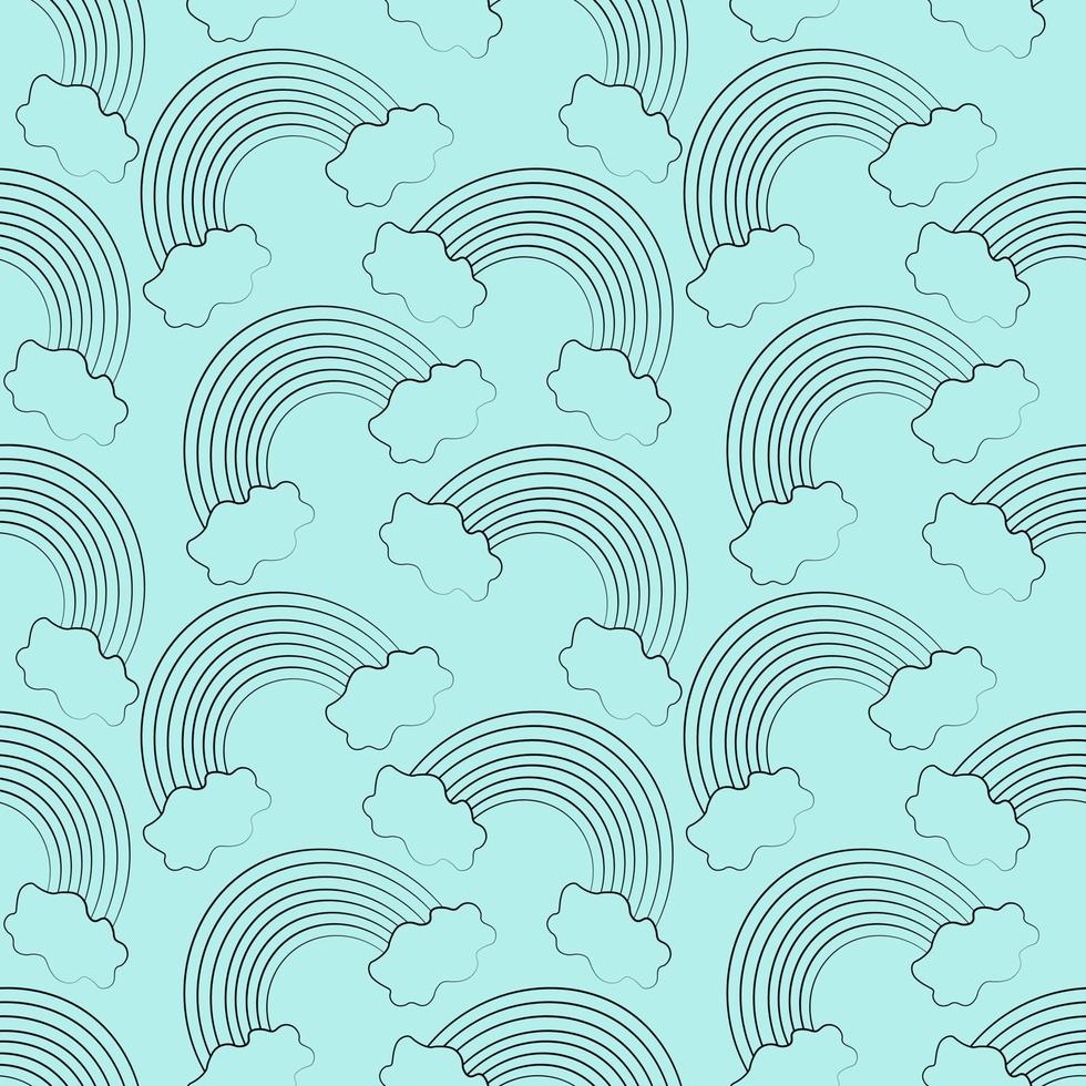 Seamless vector pattern with outline blue Rainbow