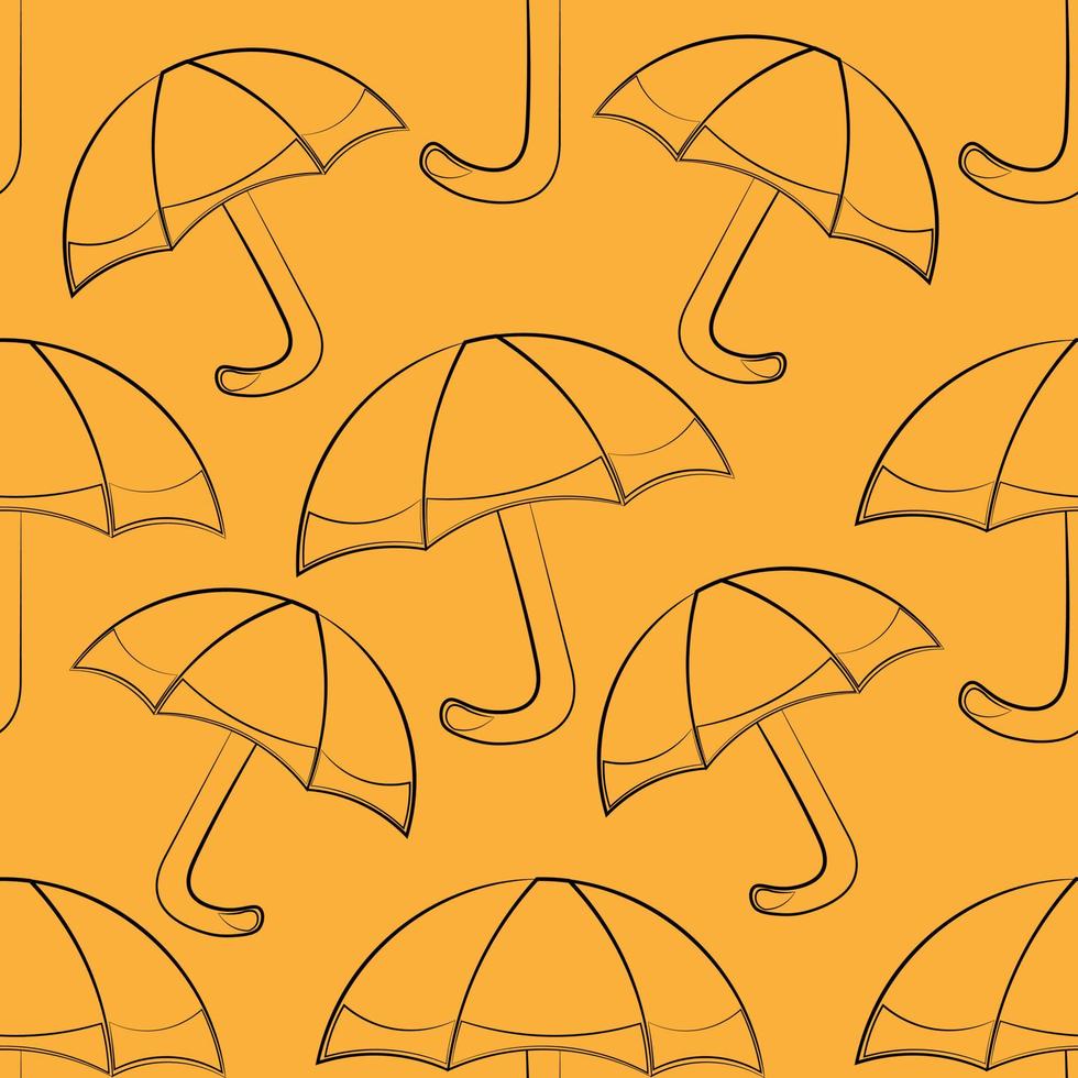 Seamless vector pattern with outline orange umbrella