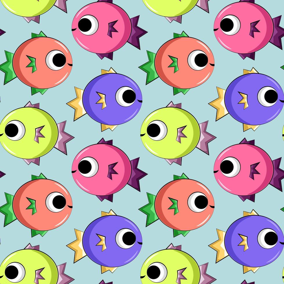 Seamless vector pattern with cute color fish