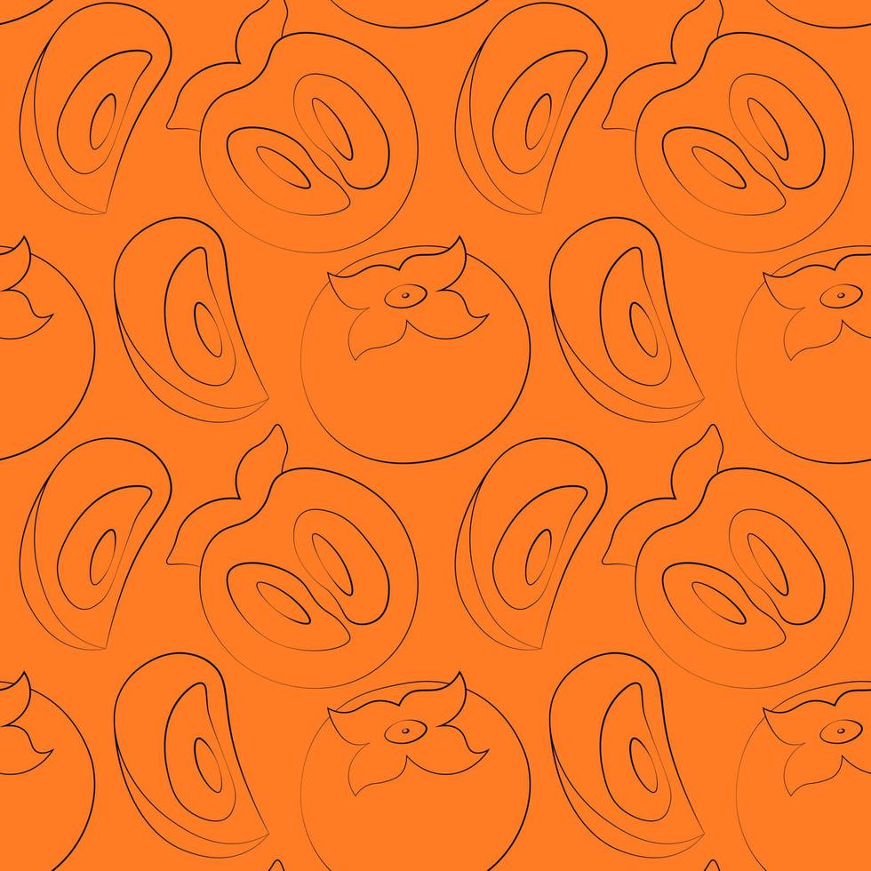 Seamless vector pattern with outline exotic fruit orange persimmon
