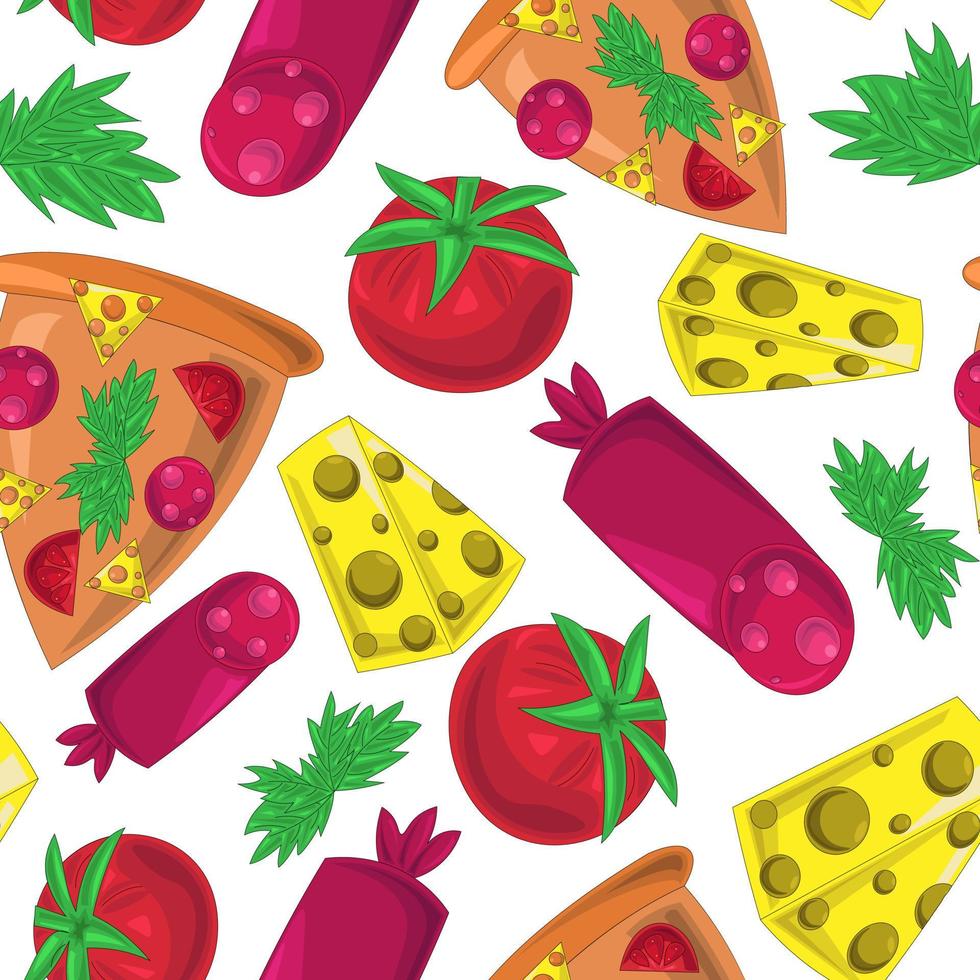 patrón de vector transparente con pizza e ingredientes