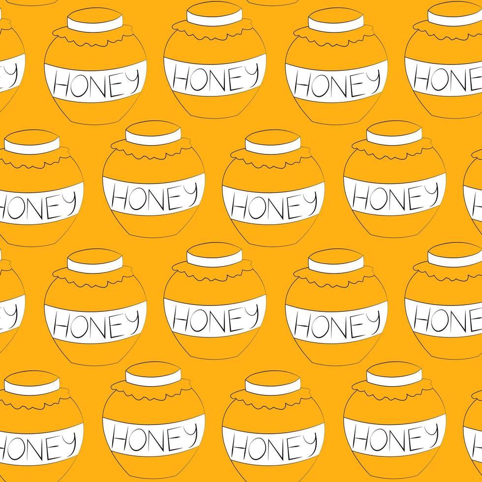 Seamless vector pattern with outline jar of honey