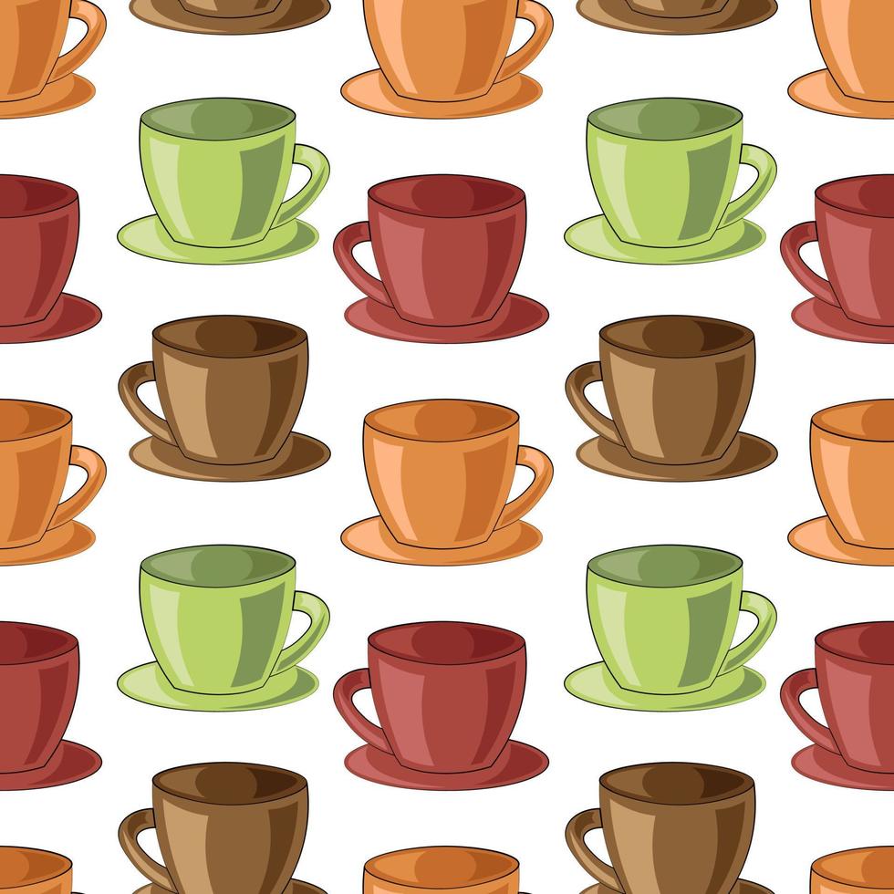 Seamless vector pattern with brown, orange, green and red cups