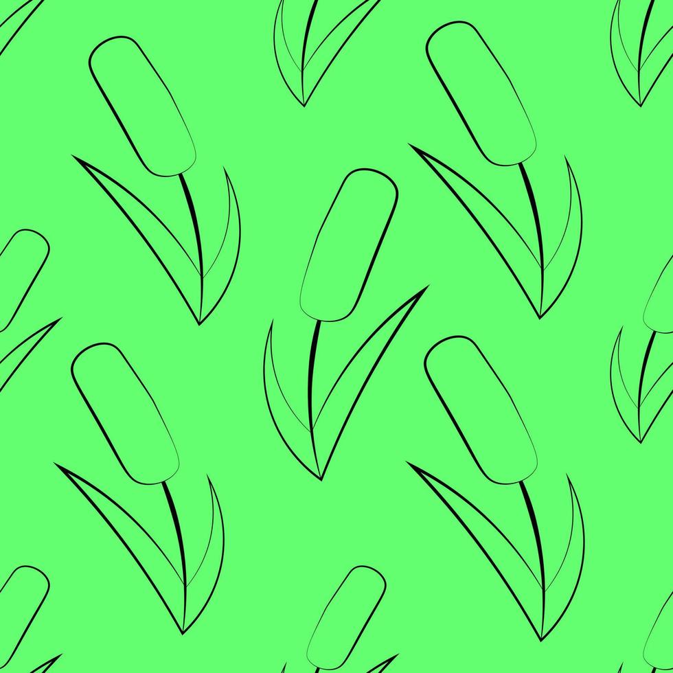 Seamless vector pattern with outline green reed