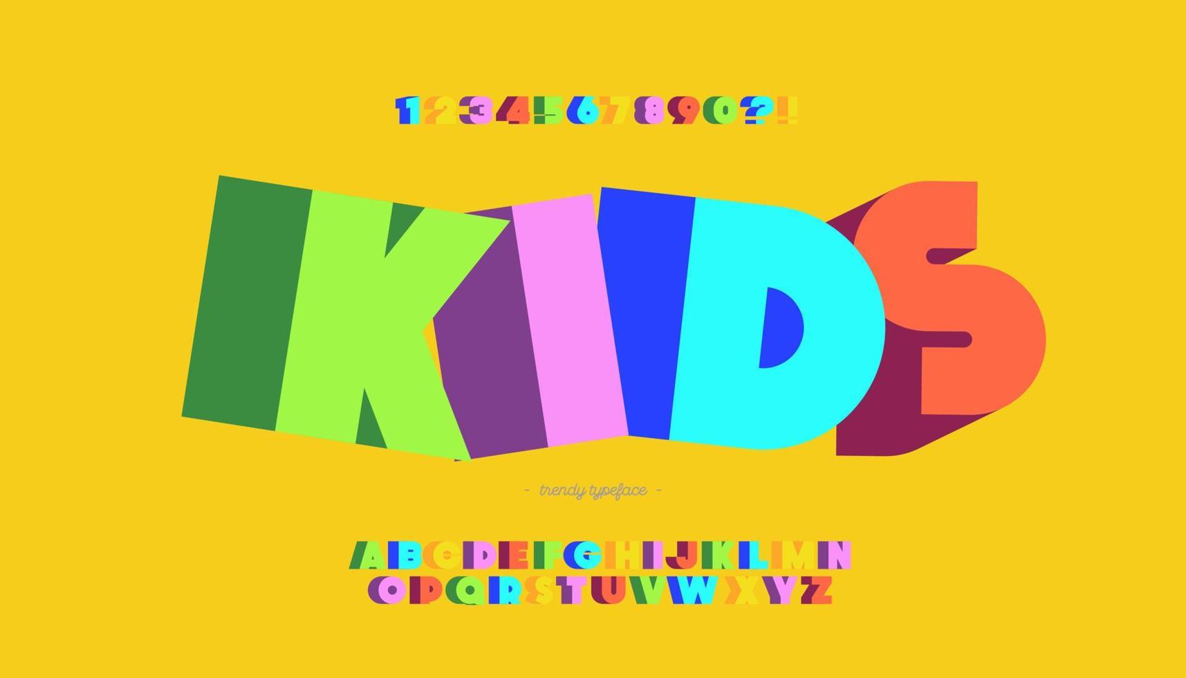 Vector kids font 3d bold color style