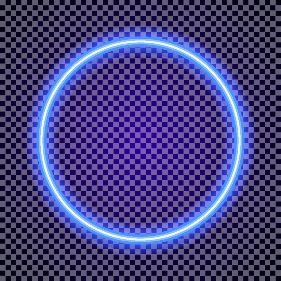 Vector neon circle frame cyan color on transparent background