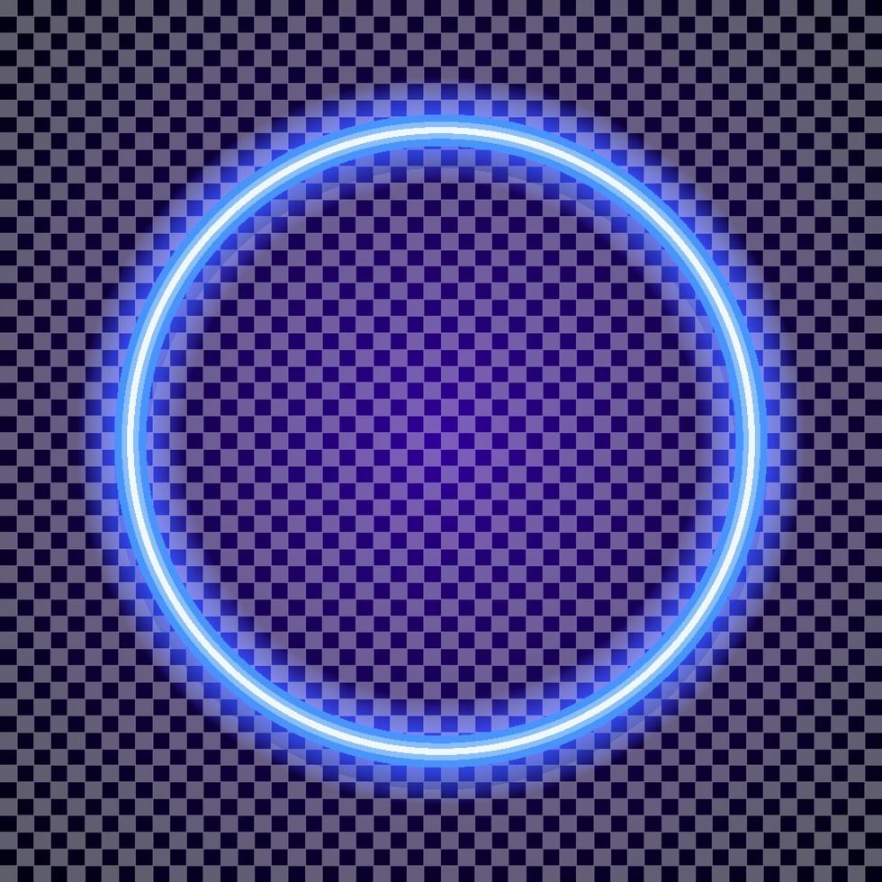 Vector neon circle frame cyan color on transparent background