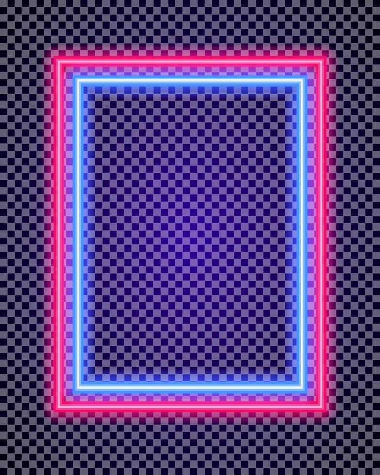 Vector neon vertical frame red cyan color on transparent background
