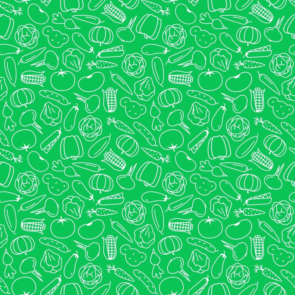 vegetable pattern line style on green background vector