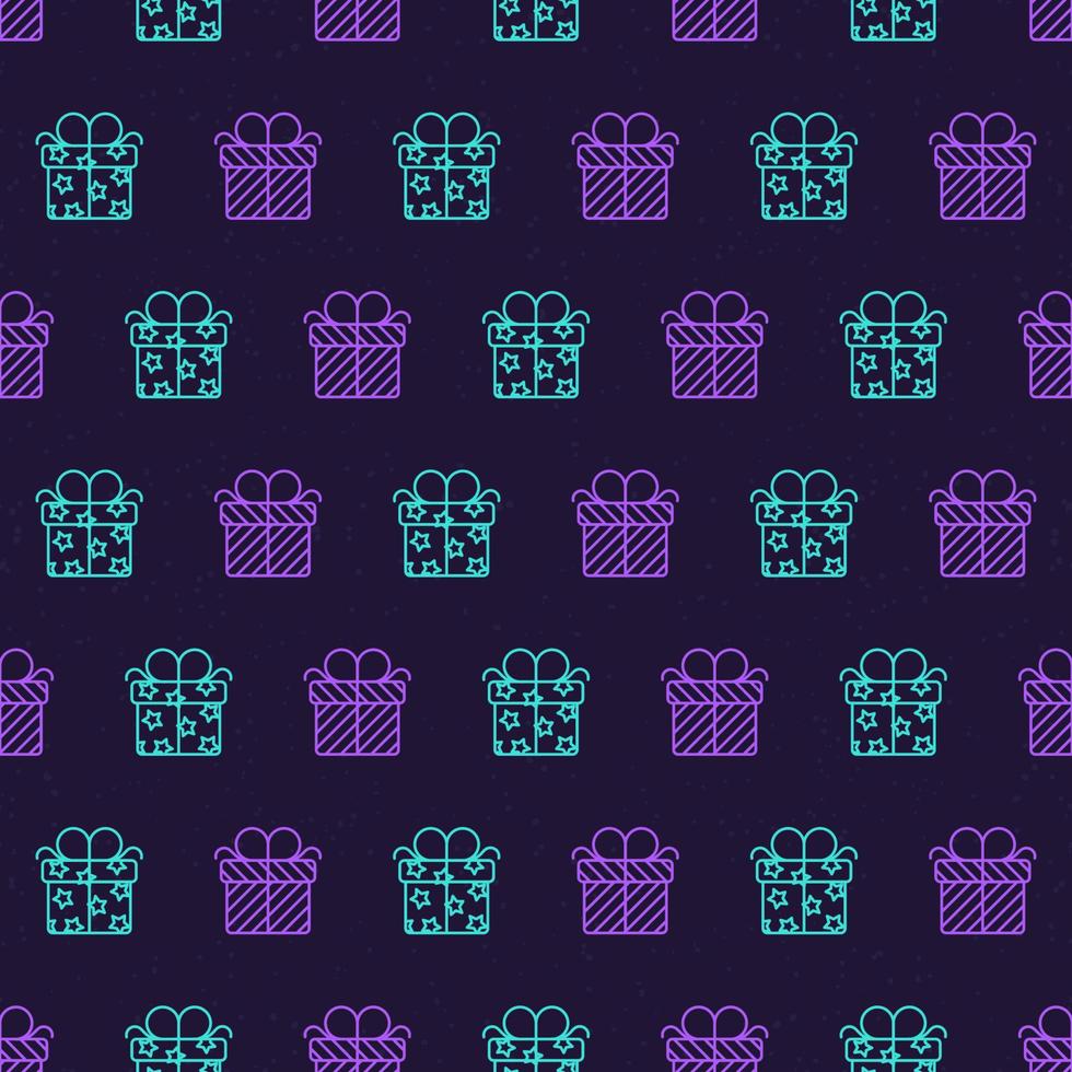 Christmas gift seamless pattern neon style on black background for poster vector