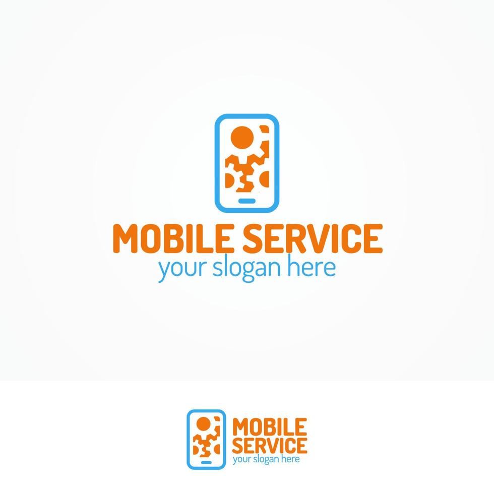 Mobile service logo set with silhouette phone and gears vector