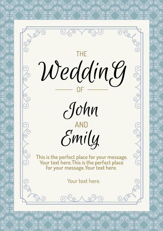 Wedding cover design template with vintage line style blue modern color background vector