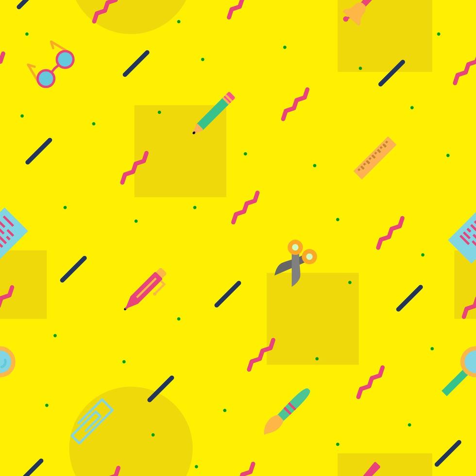 school seamless pattern on yellow background with modern colorful style education vector