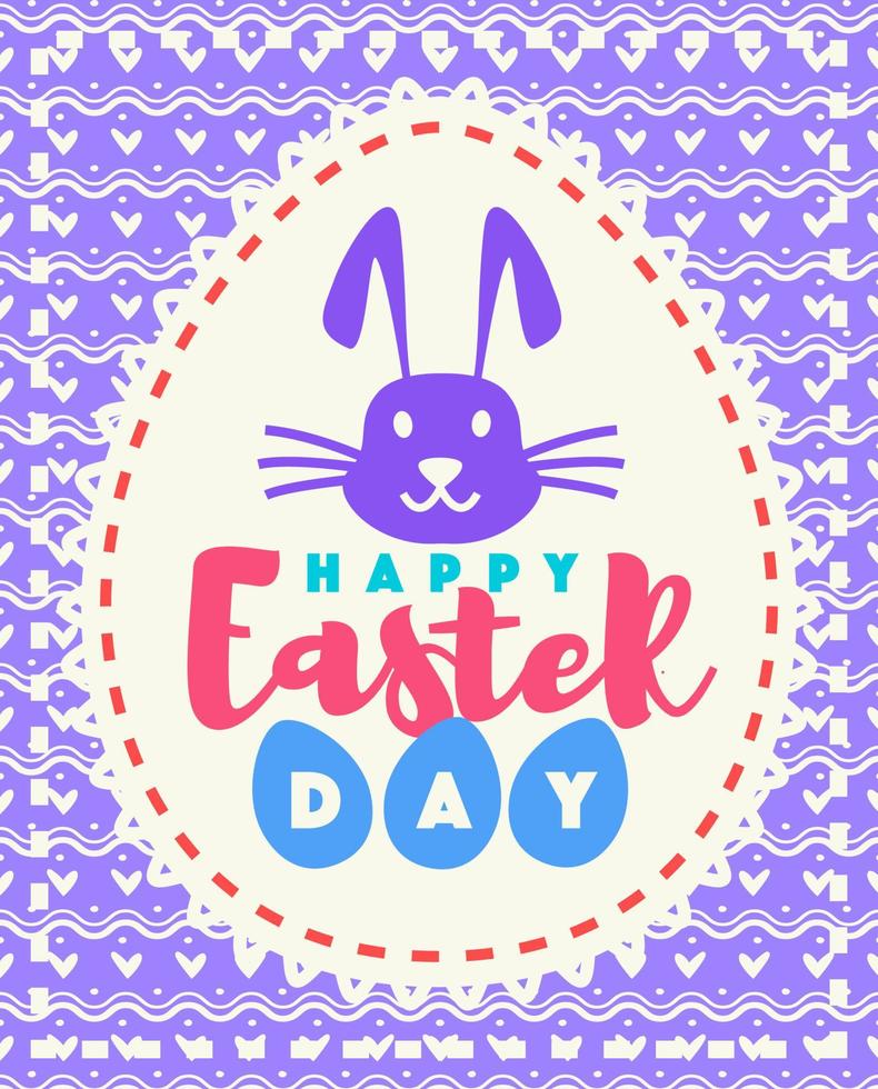 Vector easter greeting card with wish - happy easter day colorful style and bunny