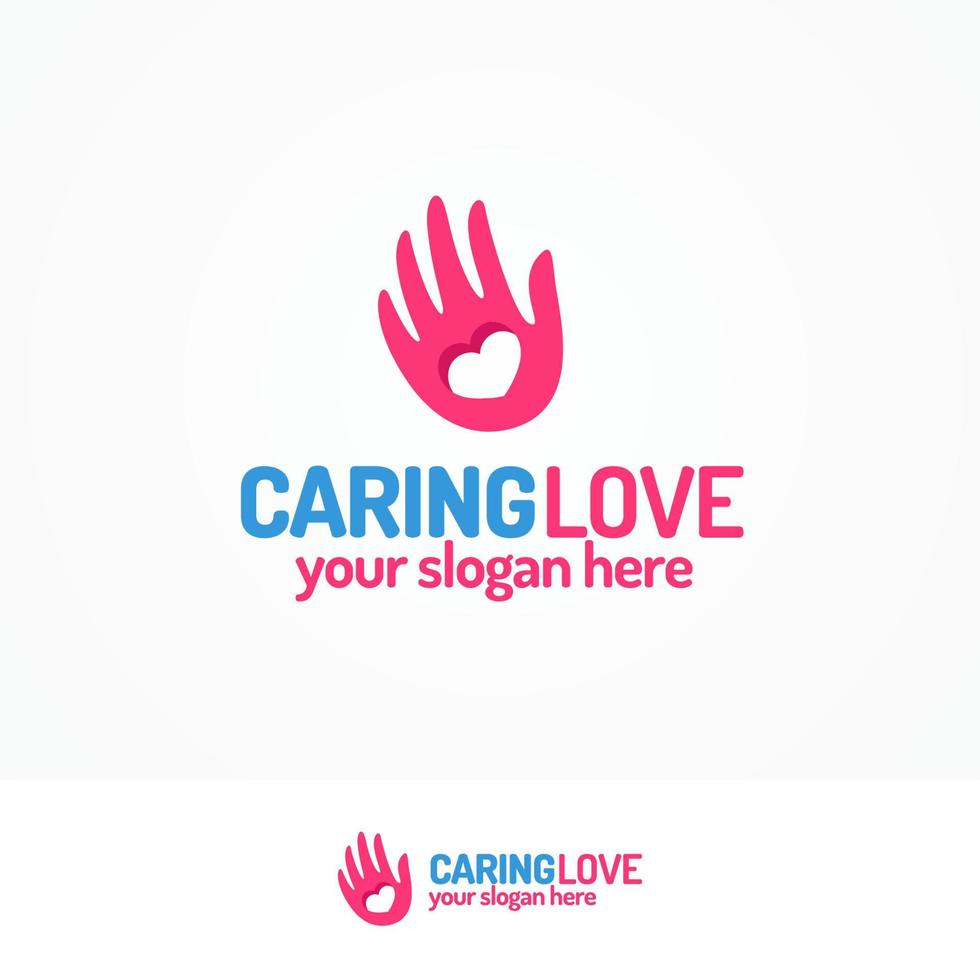 Caring love logo set with hand and heart vector