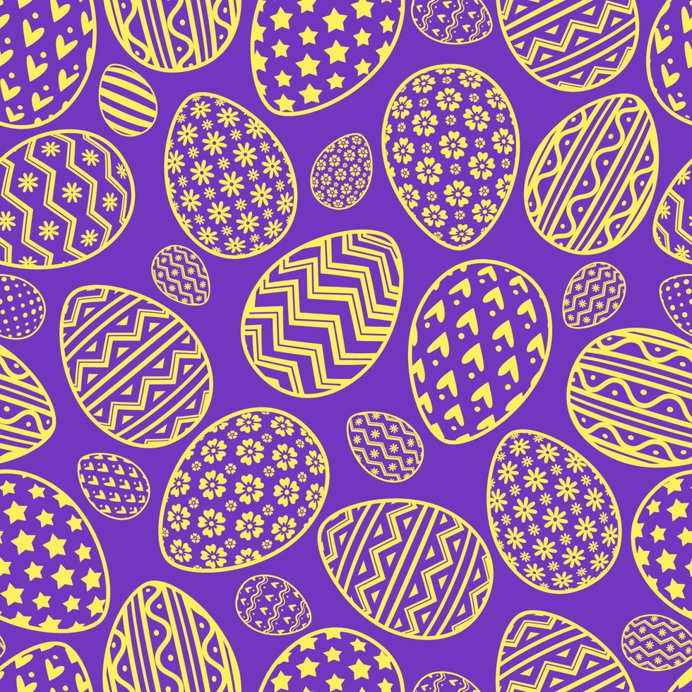 Easter eggs pattern yellow line with different pattern on purple background for promotion vector