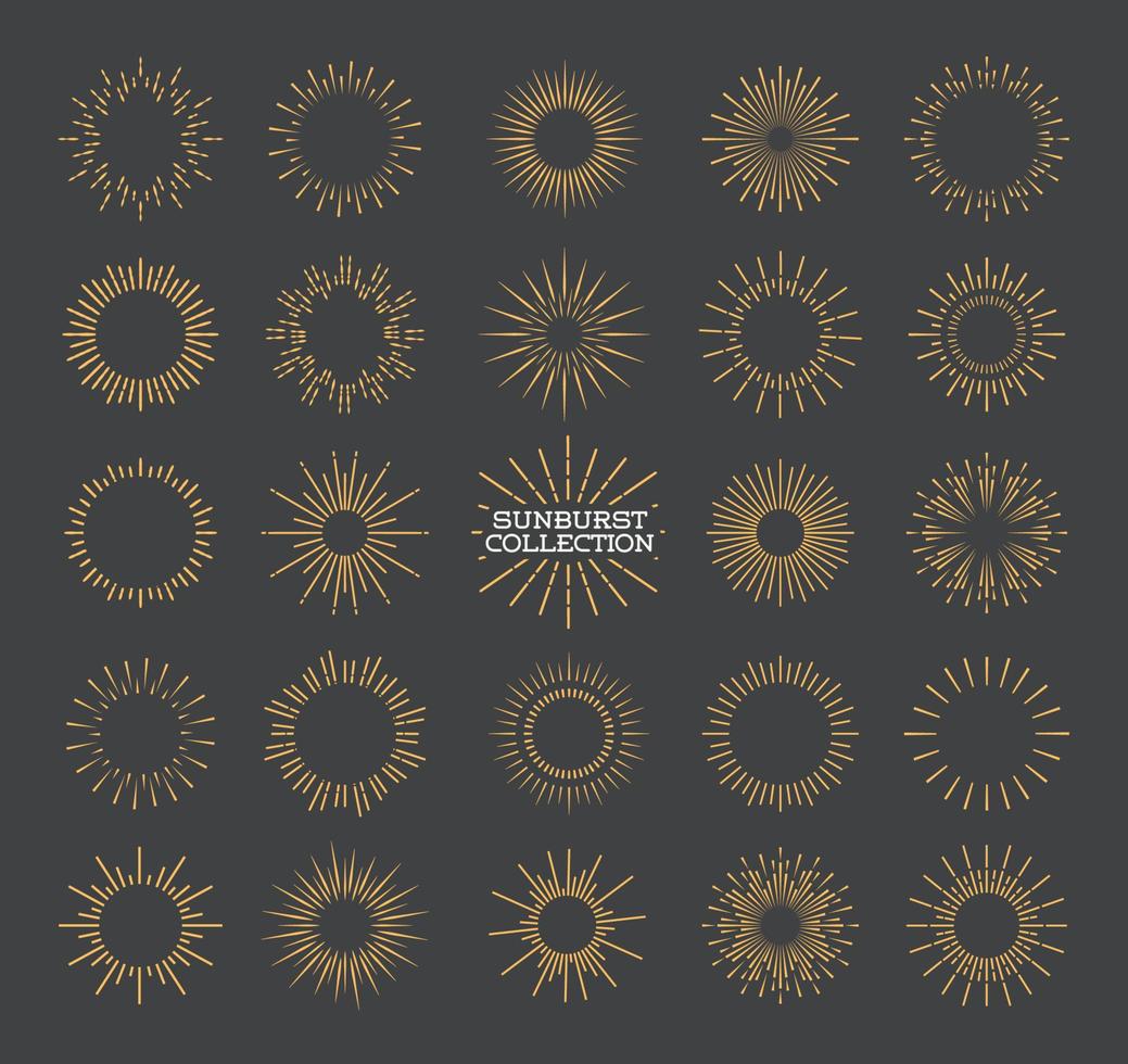 Sunburst set gold style isolated on gray background for logotype vector