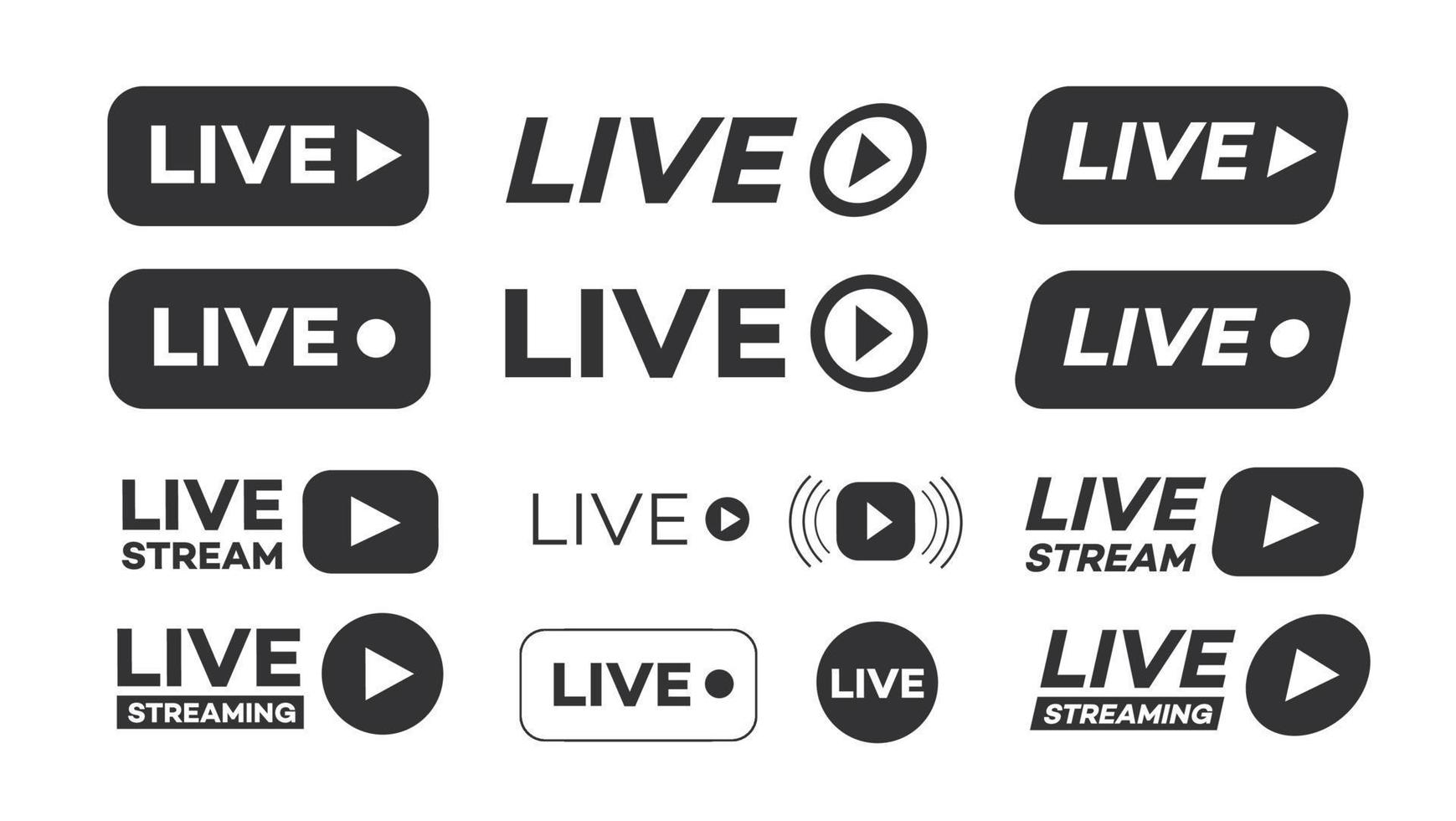 Vector live streaming icon set black color