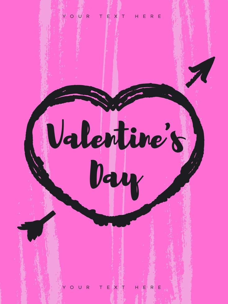 Valentine greeting card with sign valentines day and heart, arrow on pink background vector