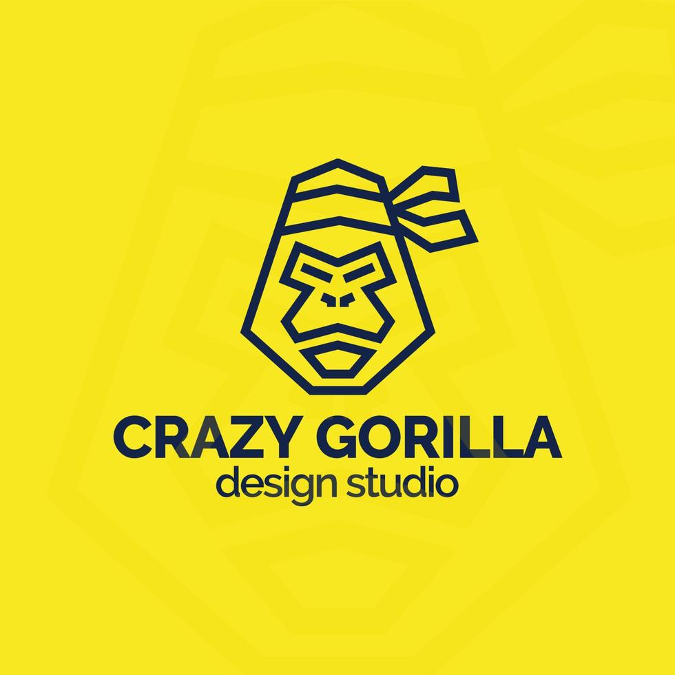 Crazy gorilla emblem with head gorilla black color line style for use design studio, zoo, animal shop vector