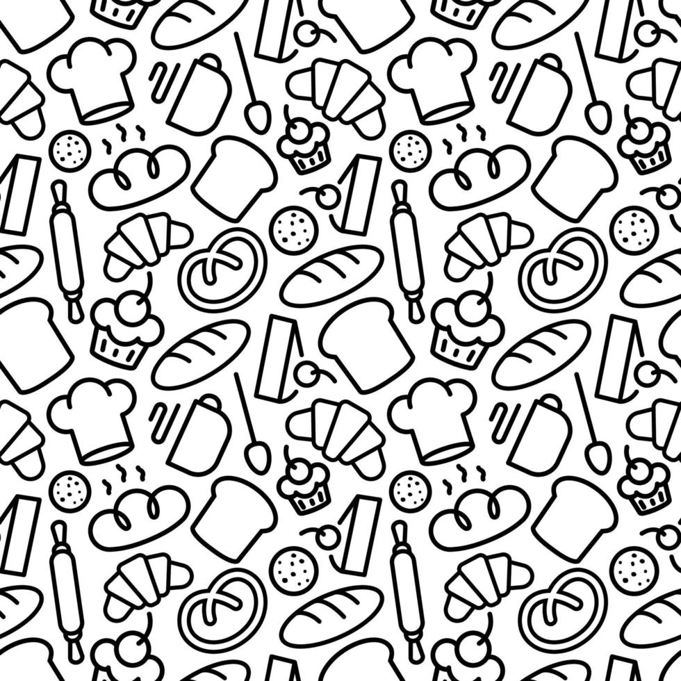 Bakery pattern with food and baking accessories vector