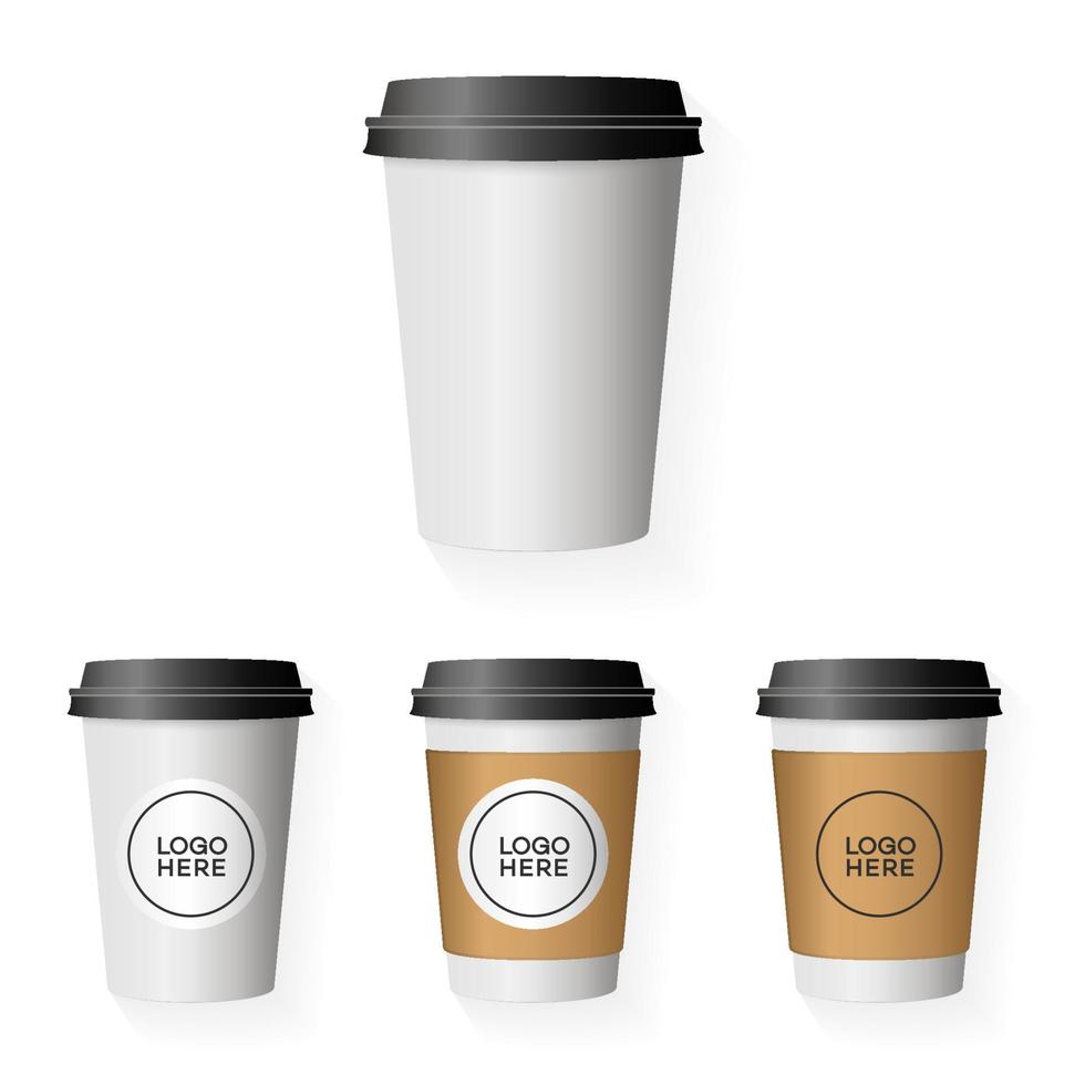 Coffee paper cup template set with place your logo isolated on background use for your corporate identity design brand coffee shop, coffee house, restaurant, cafe and other. Vector Illustration