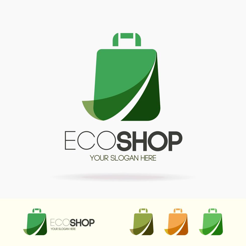 Eco shop vector logo set with shopping paper bag