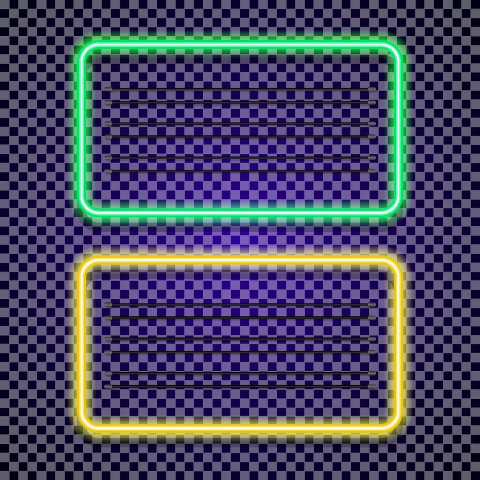 Neon horizontal frames set green and yellow color on transparent background vector