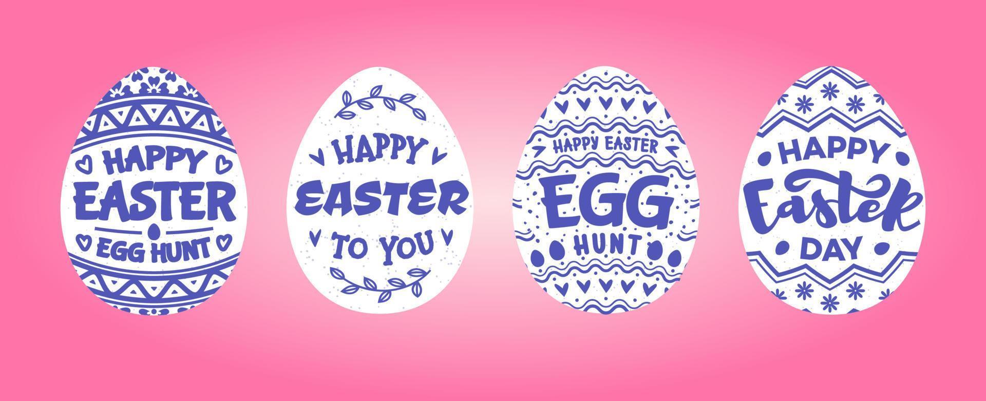 felices huevos de pascua de color blanco con deseos de vacaciones para tarjetas de felicitación, promoción vector