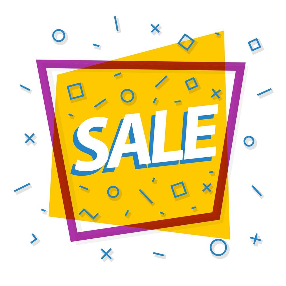 Sale banner yellow color with purple frame and different shapes for promotion, black friday vector