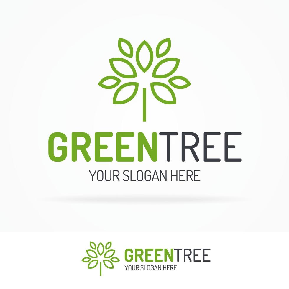 Green tree logo set line style vector